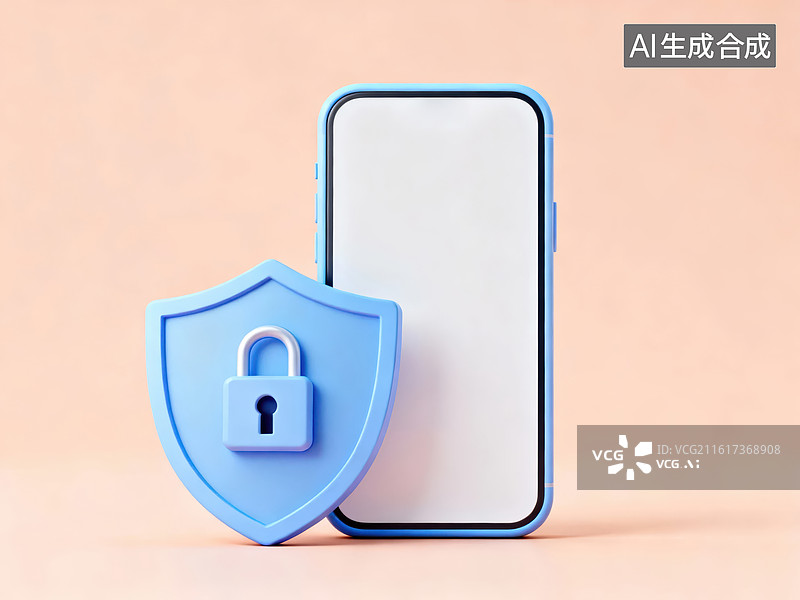 【AI数字艺术】手机与安全盾牌图标图片素材