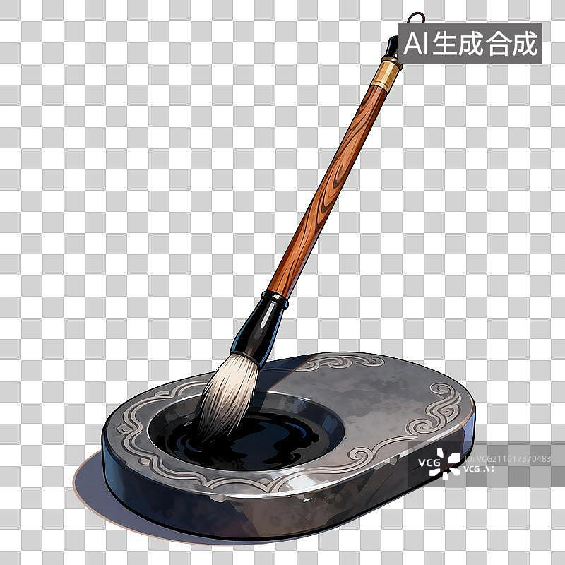 【AI数字艺术】国风手绘插画，文房四宝，砚台，端砚，歙砚，书法，毛笔，免抠元素图片素材