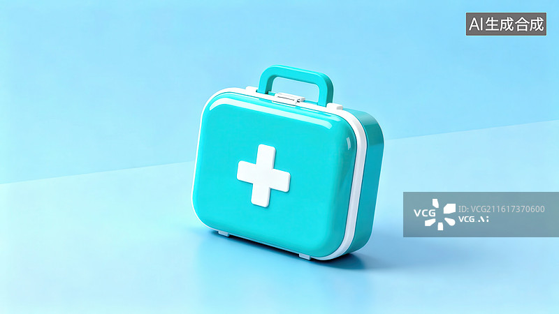【AI数字艺术】蓝色急救箱置于浅蓝背景图片素材