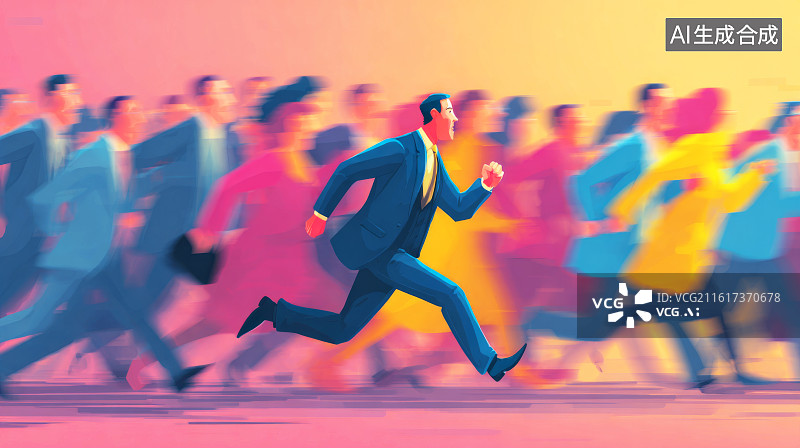 【AI数字艺术】渐变色彩商务男性领跑插画图片素材