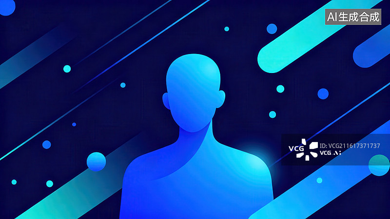 【AI数字艺术】蓝色人形剪影科技背景图片素材