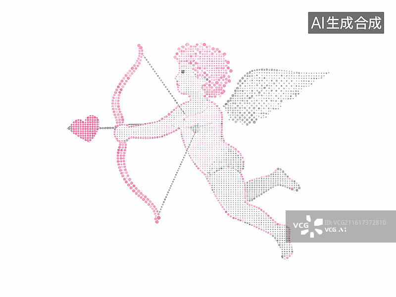 【AI数字艺术】丘比特拿着爱心箭点阵点彩渐变平面设计简洁复古插画图片素材
