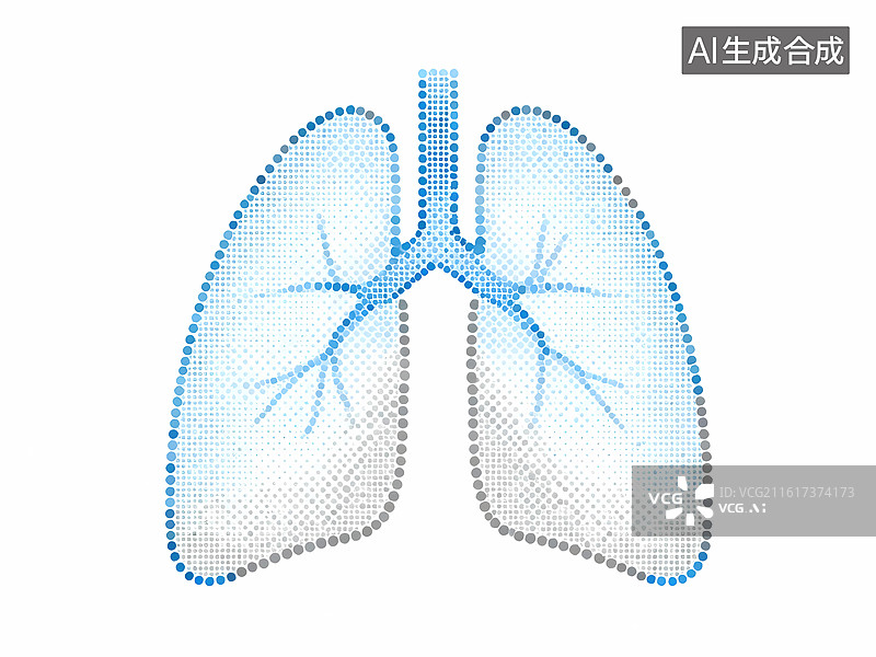 【AI数字艺术】肺部点阵点彩渐变平面设计简洁插画图片素材