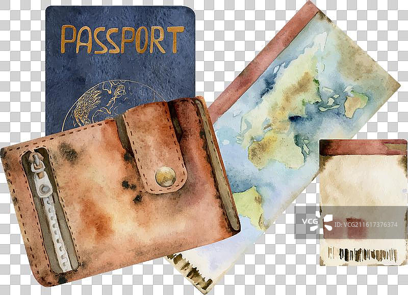 老式皮革复古钱包包 世界护照身份证图片素材