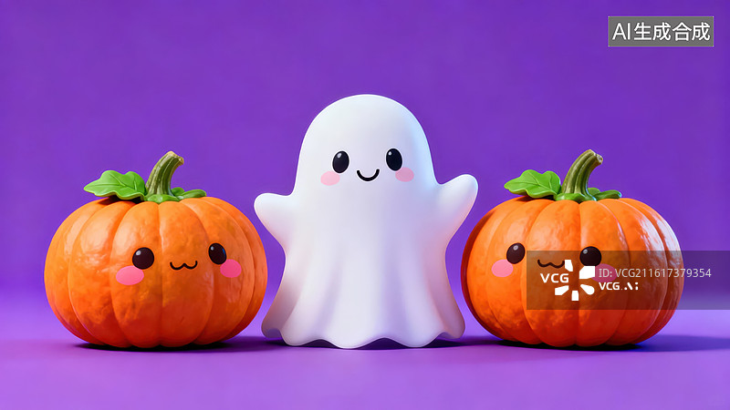 【AI数字艺术】可爱南瓜与幽灵摆件图片素材