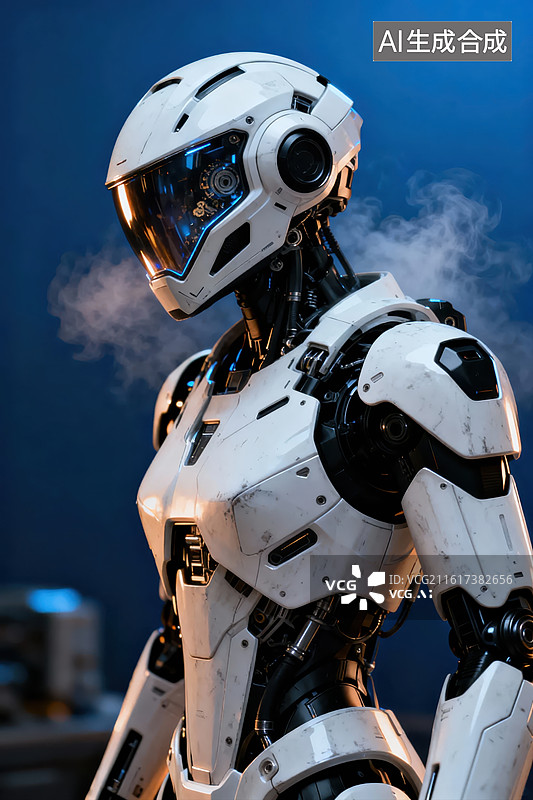 【AI数字艺术】白色机甲战士特写图片素材