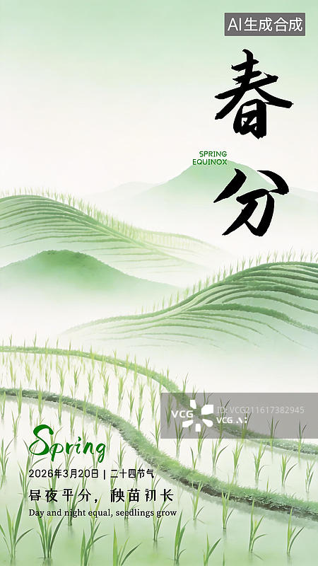 【AI数字艺术】春分新中式风格秧苗海报模板图片素材