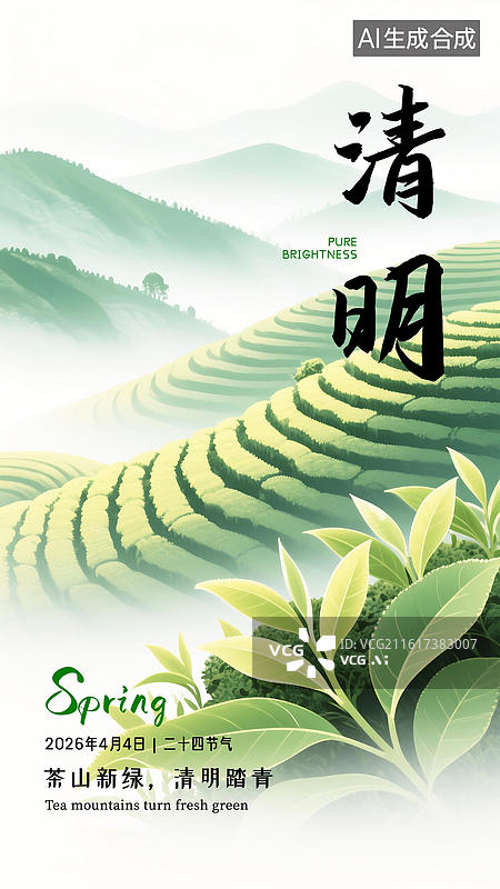 【AI数字艺术】清明新中式风格茶园海报模板图片素材