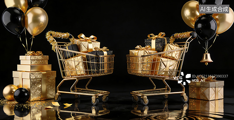 【AI数字艺术】黑色星期五购物车礼物背景图片素材