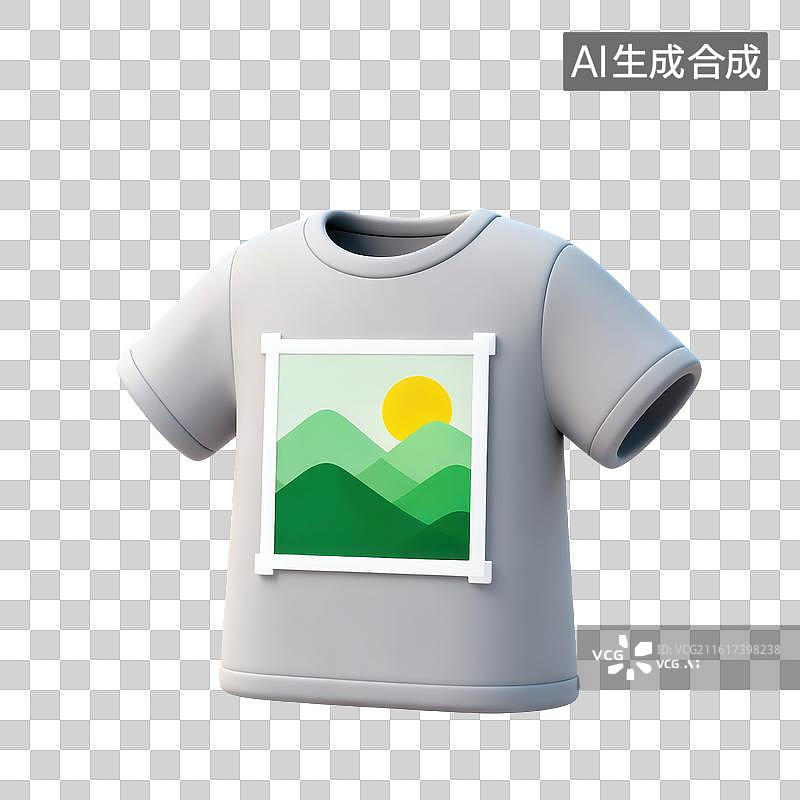 【AI数字艺术】3D胸前带图案的t恤半袖衣服服饰购物类元素图片素材