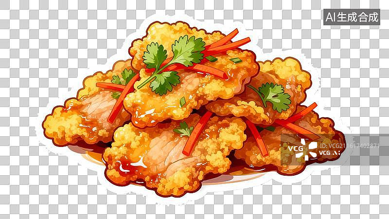 【AI数字艺术】糖醋里脊美食插画 卡通糖醋里脊菜品图   东北美食锅包肉图片素材