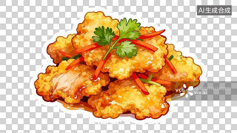 【AI数字艺术】糖醋里脊美食插画 卡通糖醋里脊菜品图   东北美食锅包肉图片素材