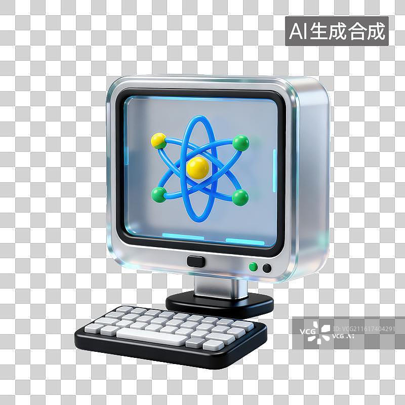 【AI数字艺术】3D三维磨砂玻璃材质量子计算机显示器元素图片素材