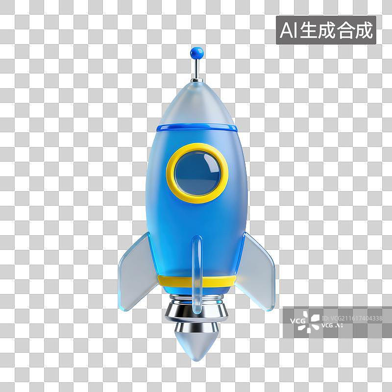 【AI数字艺术】3D磨砂玻璃材质科技科幻主题航天火箭元素图片素材