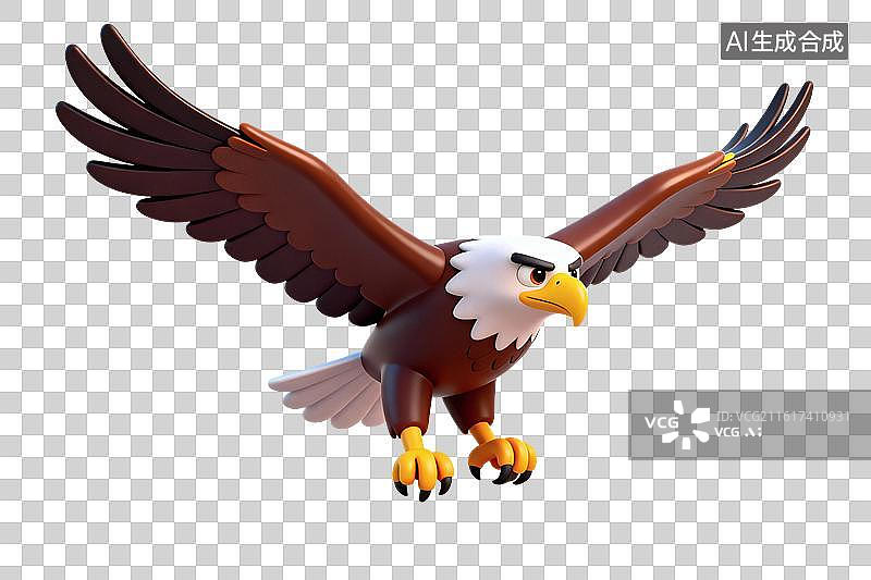 【AI数字艺术】卡通风格，一只展翅的雄鹰PNG格式的免扣元素图片素材