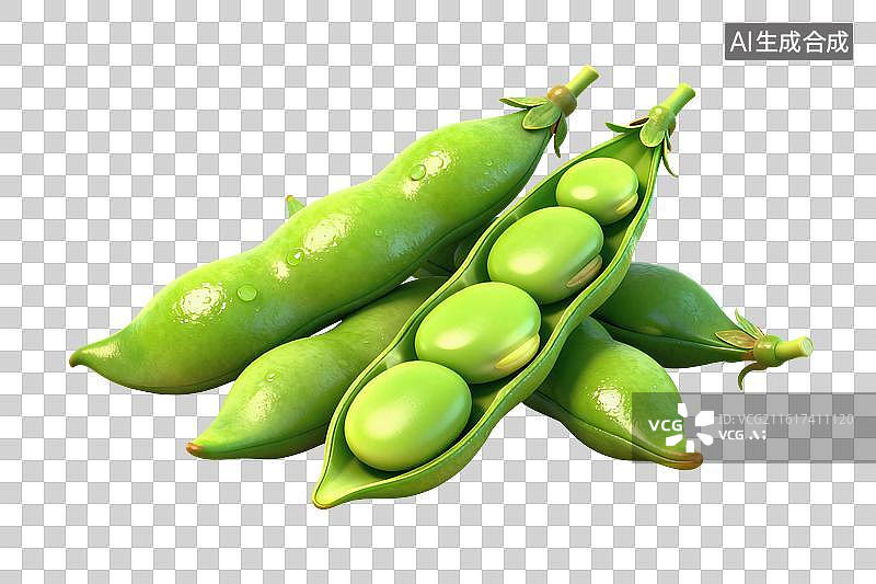 【AI数字艺术】卡通风格，新鲜采摘的蚕豆PNG格式的免扣元素图片素材