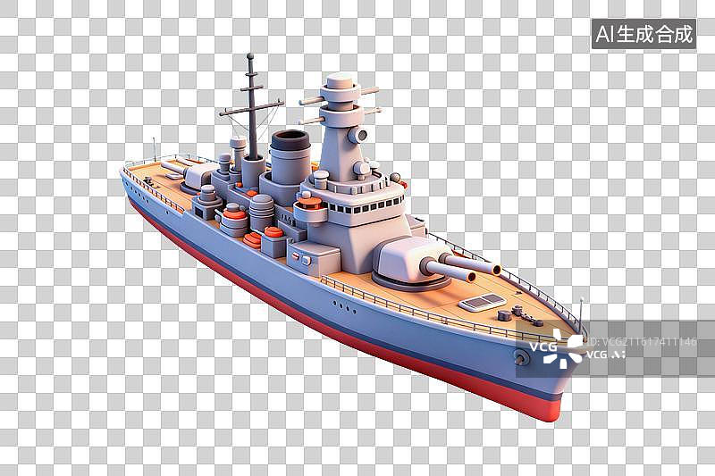【AI数字艺术】卡通风格，一艘战列舰PNG格式的免扣元素图片素材