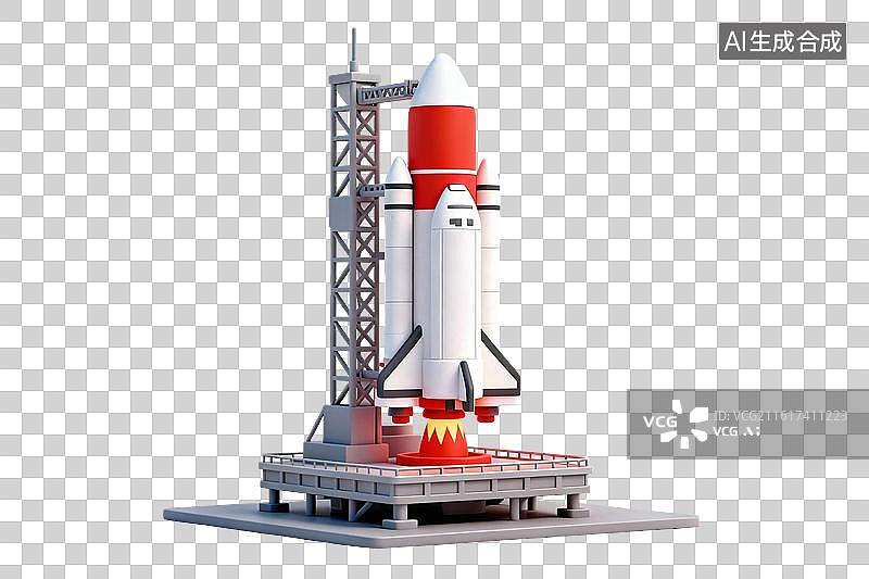 【AI数字艺术】卡通风格，发射台上的运载火箭PNG格式的免扣元素图片素材