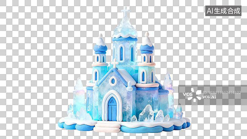 【AI数字艺术】梦幻水晶冰城堡 童话冰雪城堡模型图片素材