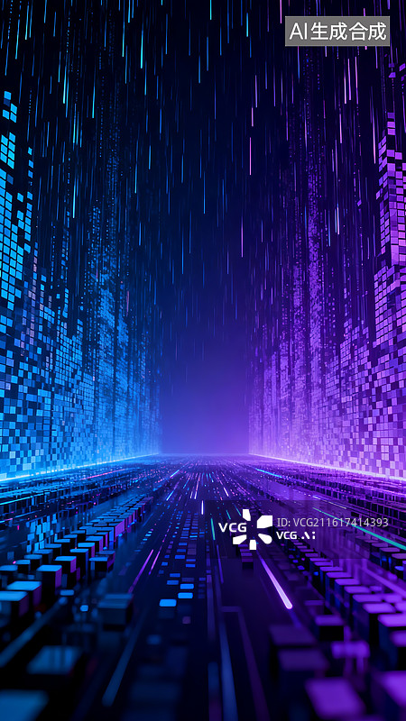 【AI数字艺术】未来感数字数据隧道图片素材