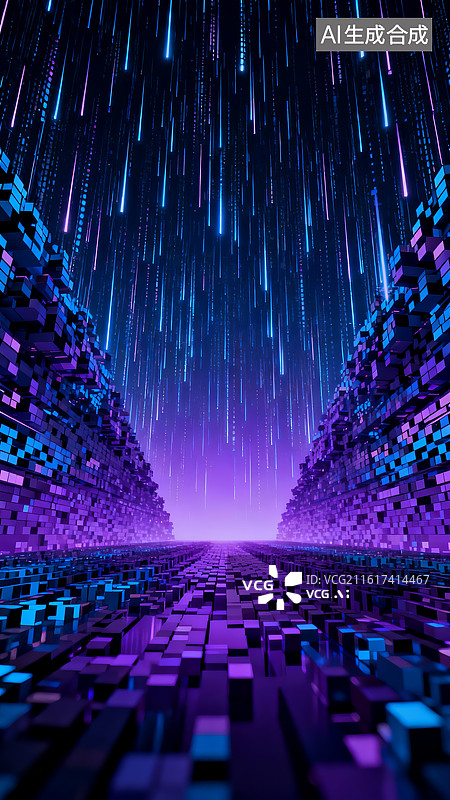 【AI数字艺术】未来感数字数据隧道图片素材