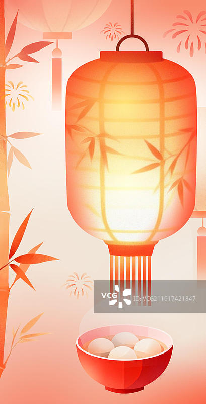 元宵节汤圆灯笼中国风渐变弥散风氛围竖版壁纸图片素材