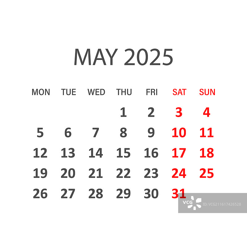 2025年5月日历图标，扁平化风格的规划器图片素材