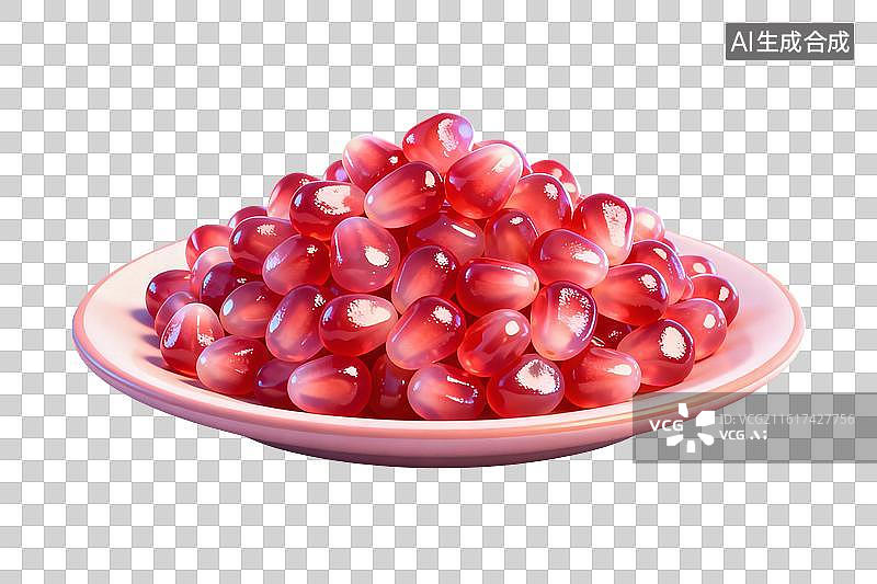 【AI数字艺术】卡通风格，一盘美味的石榴PNG格式的免扣元素图片素材
