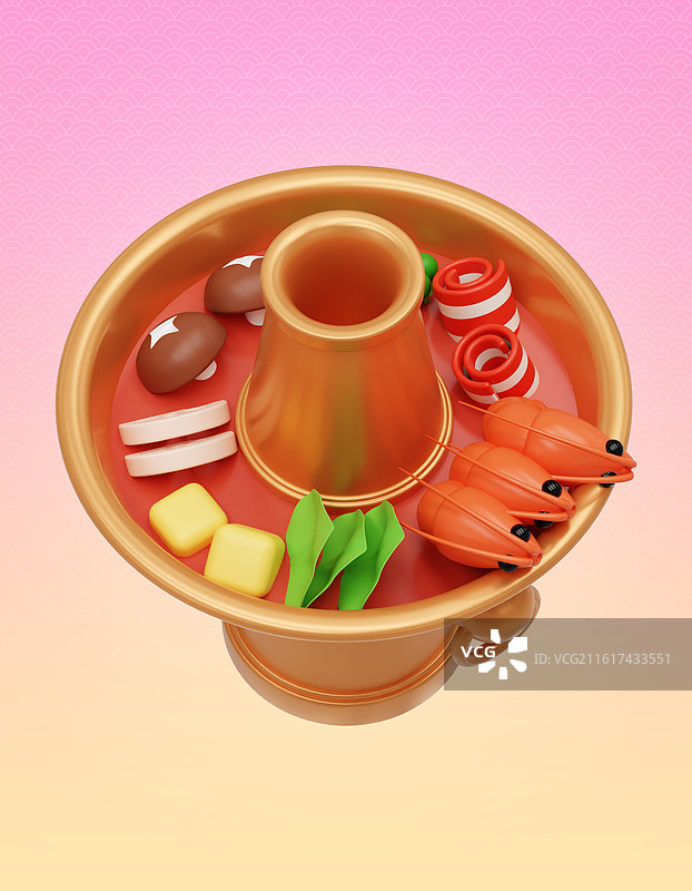 3D立体卡通火锅插画图片素材