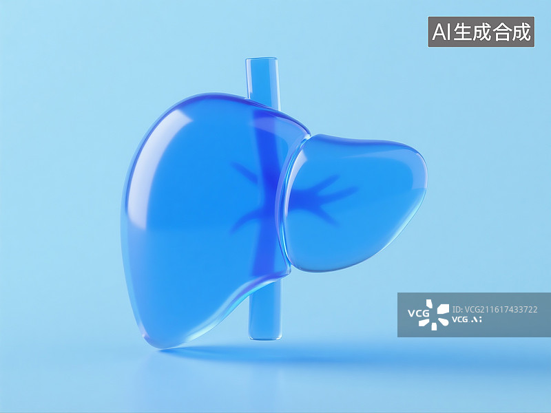 【AI数字艺术】3D渲染，蓝色透明玻璃质感，肝，肝脏，乙肝，肝炎图片素材