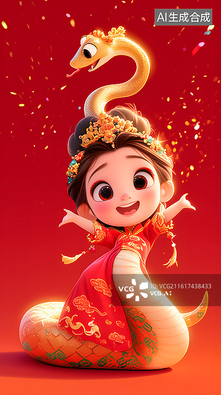 【AI数字艺术】红色蛇形卡通角色图片素材