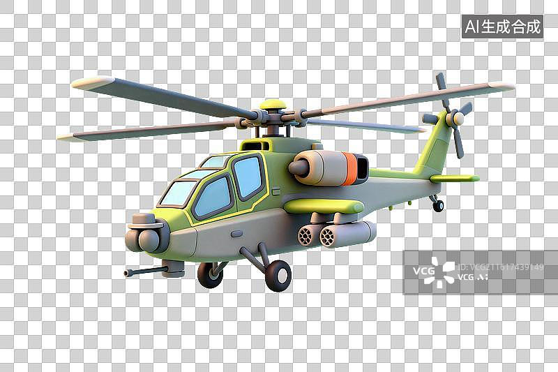 【AI数字艺术】卡通风格，一架武装直升机PNG格式的免扣元素图片素材