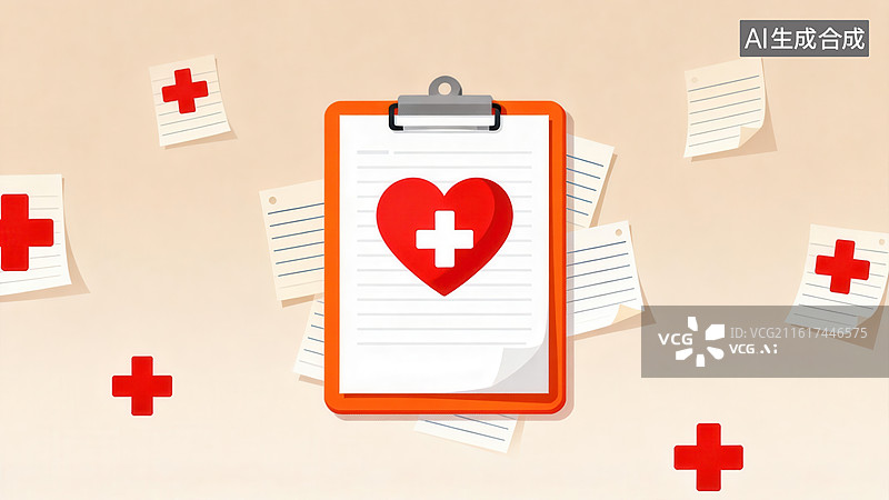 【AI数字艺术】医疗记录夹与红十字图案图片素材