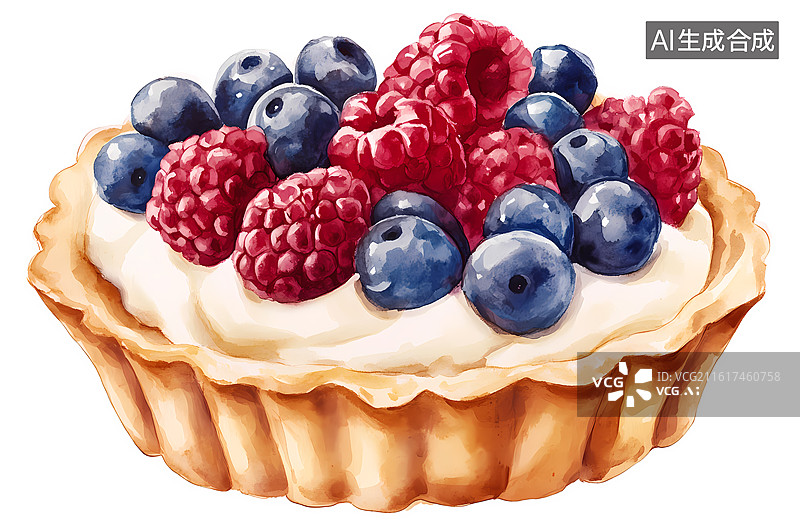 【AI数字艺术】水彩手绘浆果挞图片素材