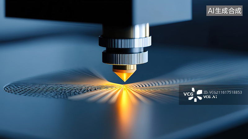 【AI数字艺术】黑色背景下的高精度激光切割机特写——工业现代化先进生产力概念图片素材