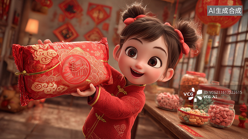 【AI数字艺术】3D卡通女孩送糖果图片素材
