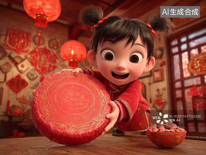 【AI数字艺术】3D卡通女孩送糖果图片素材