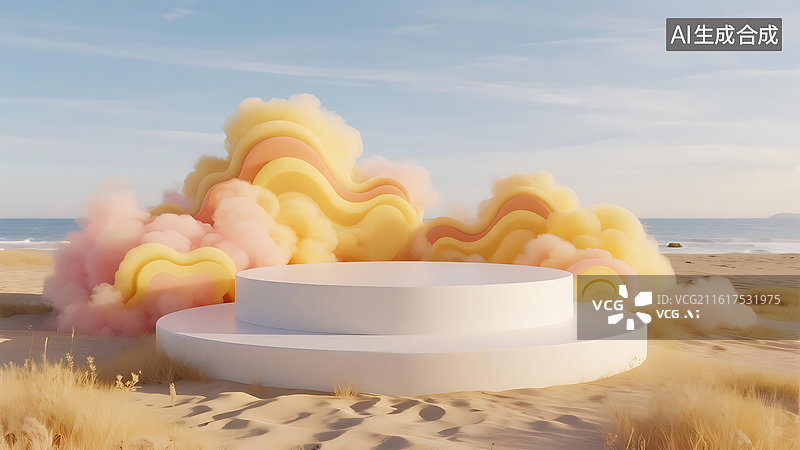 【AI数字艺术】梦幻烟雾沙滩星球产品展台背景建模图片素材
