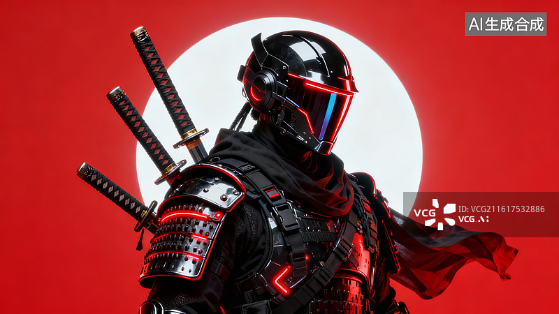 【AI数字艺术】未来武士身披战甲手持双剑图片素材