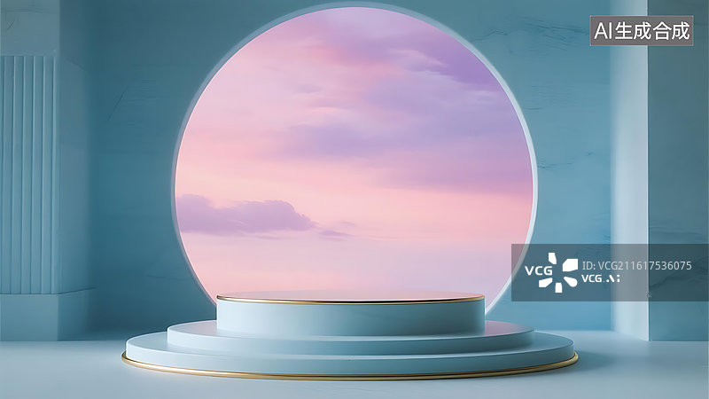 【AI数字艺术】梦幻蓝紫色梦核云层产品展台背景壁纸图片素材