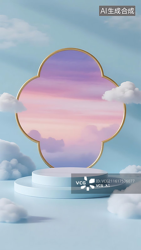 【AI数字艺术】梦幻蓝紫色梦核云层产品展台背景壁纸图片素材