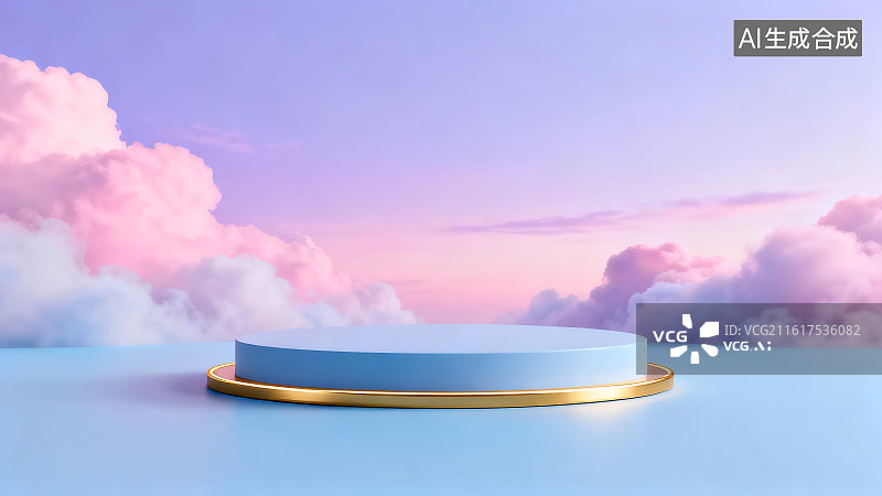 【AI数字艺术】梦幻蓝紫色梦核云层产品展台背景壁纸图片素材