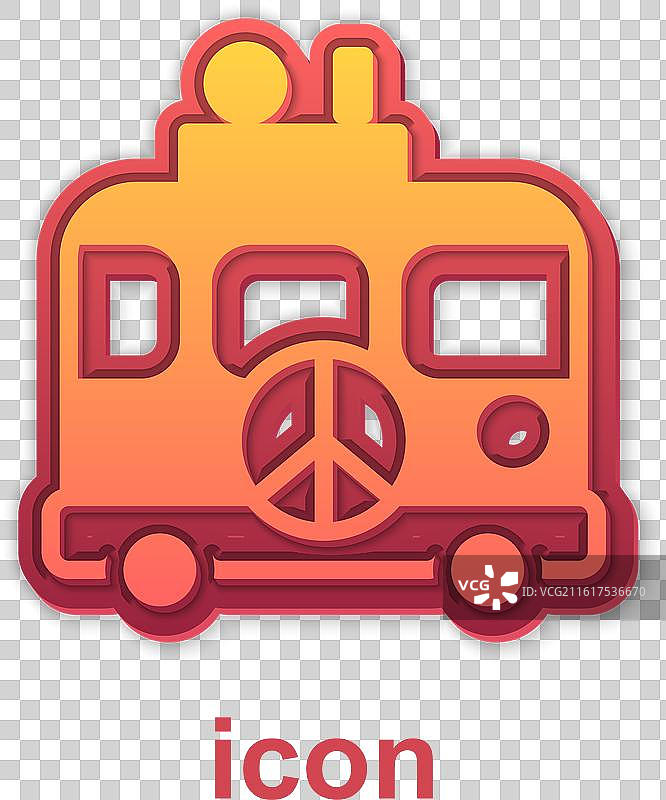 金色嬉皮士露营车图标，孤立在白色背景上图片素材