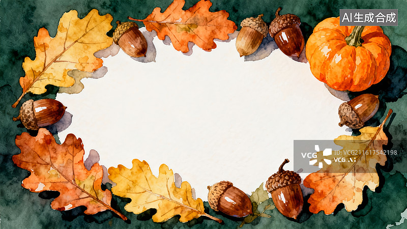 【AI数字艺术】秋系装饰水彩感秋日边框场景图片素材