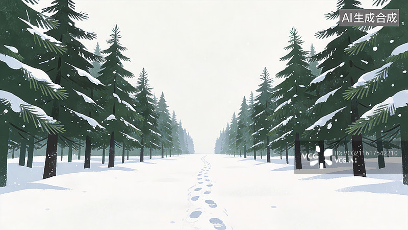 【AI数字艺术】雪地松林小径图片素材
