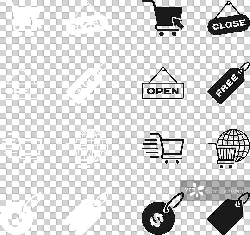 标有“免费”字样的价格标签和打开的门图片素材