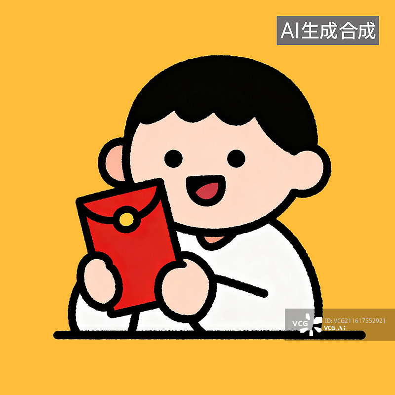 【AI数字艺术】中国新年春节元素传统年俗可爱的Q版描边插画图片素材