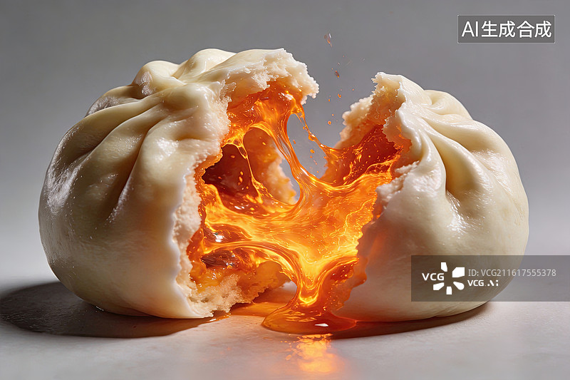 【AI数字艺术】包子爆浆瞬间特写图片素材