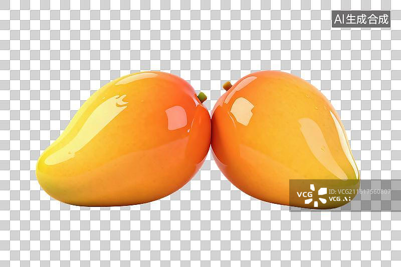 【AI数字艺术】卡通风格，两颗新鲜的芒果PNG格式的免扣元素图片素材