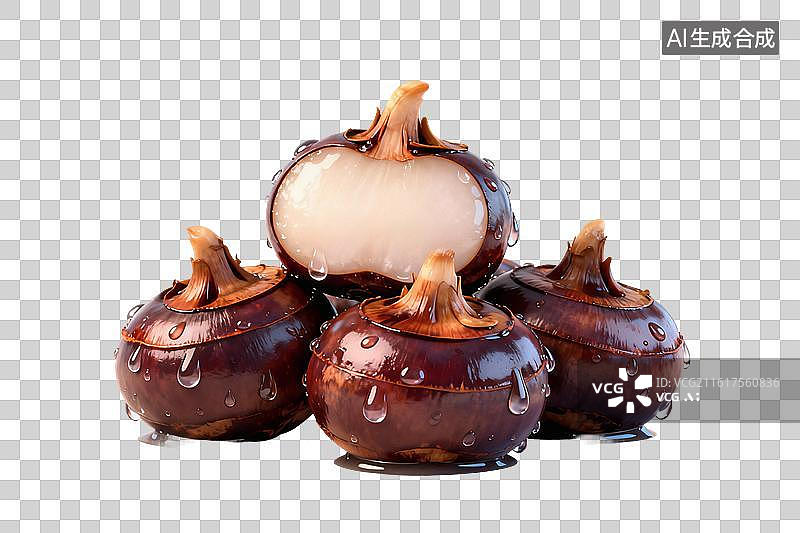 【AI数字艺术】卡通风格，几颗洗干净的荸荠PNG格式的免扣元素图片素材